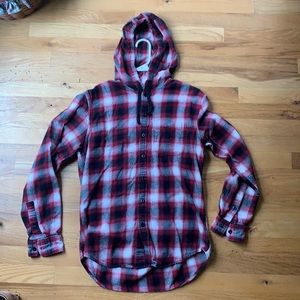 American Eagle Hooded Long Sleeve Button-up